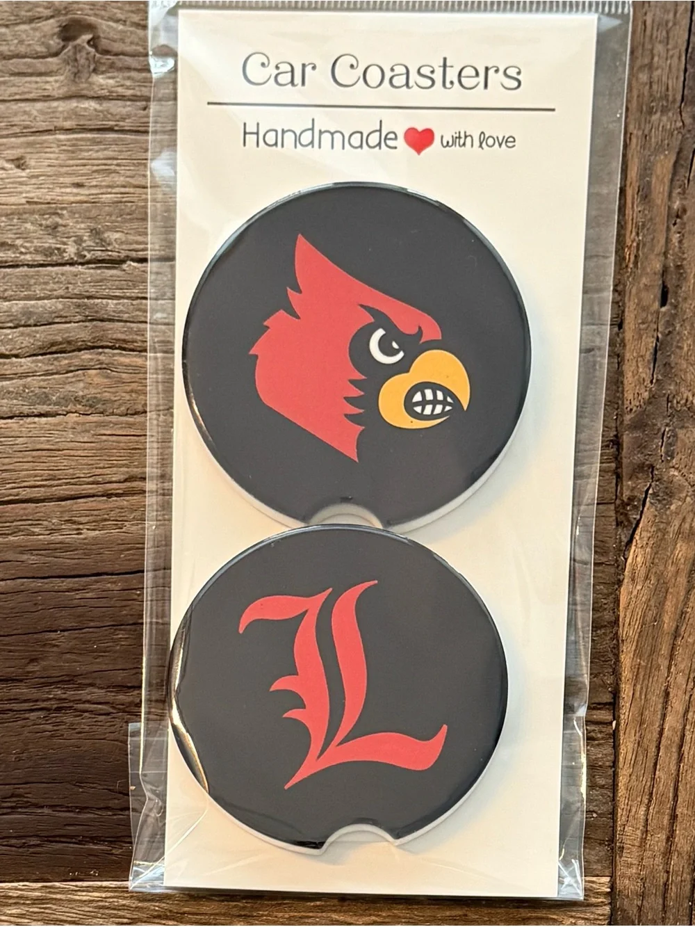Louisville Ceramic Car Coasters - Red, Black, 2 pack
